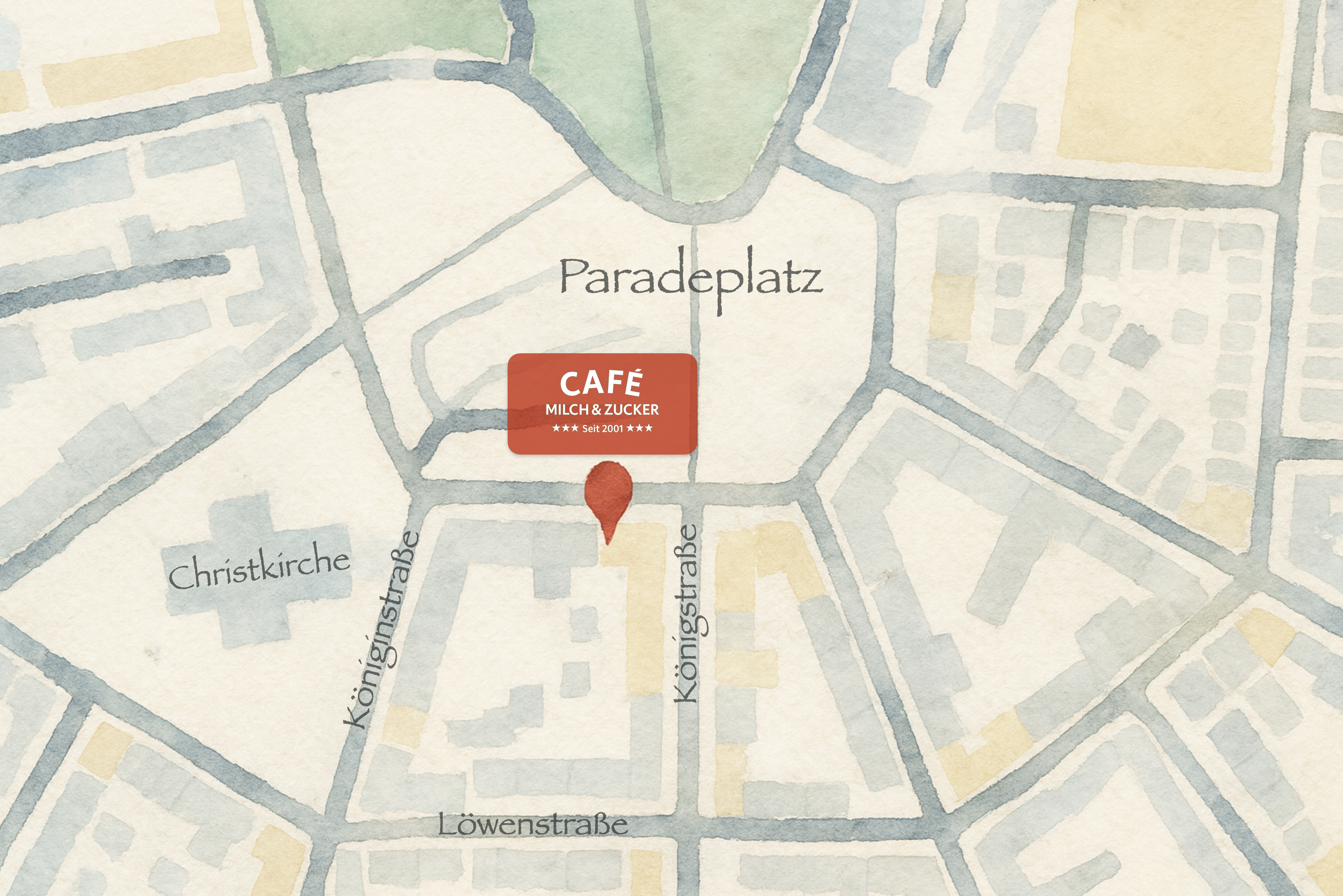 Anfahrtsskizze zum Café Milch & Zucker am Paradeplatz in Rendsburg